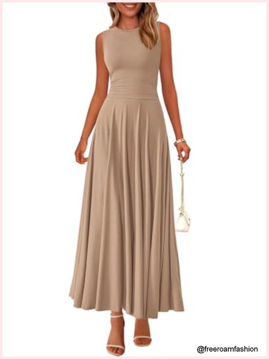Dresses & Skirts - Sleeveless Crewneck A-Line Maxi Dress Stretch Tank Flowy Long Dress
